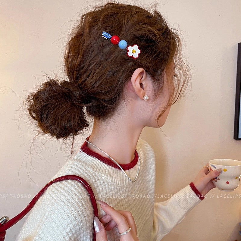 Rock sugar hawthorn flower hairpin female side clip sweet forehead hairpin one-word bangs clip headwear 2025new arrival