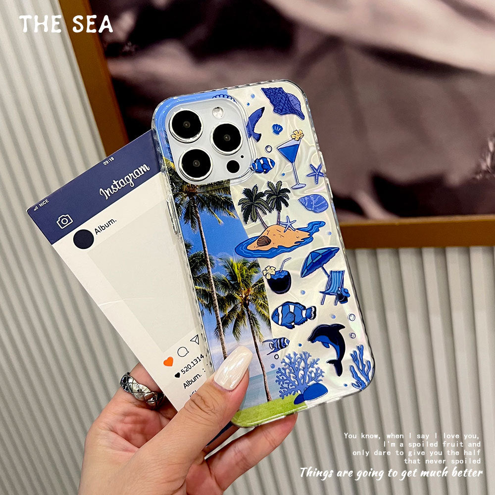 Fyd water ripple suitable for apple 17pro mobile phone case casual style iphone16pm seaside rhapsody protective cover
