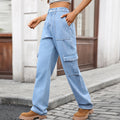 autumn european and american cross-border e-commerce women's fashion  new washed semi-elastic waist denim cargo pants