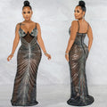 X5618   fashion new hot diamond sexy suspender chest wrap mesh see-through long skirt dress