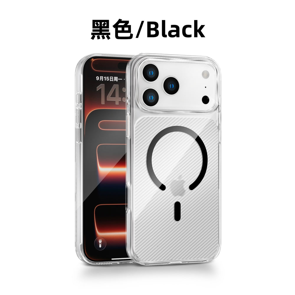 Suitable for iphone17pm magnetic transparent mobile phone case apple 17 all-inclusive pc carbon fiber texture magnetic mobile phone case