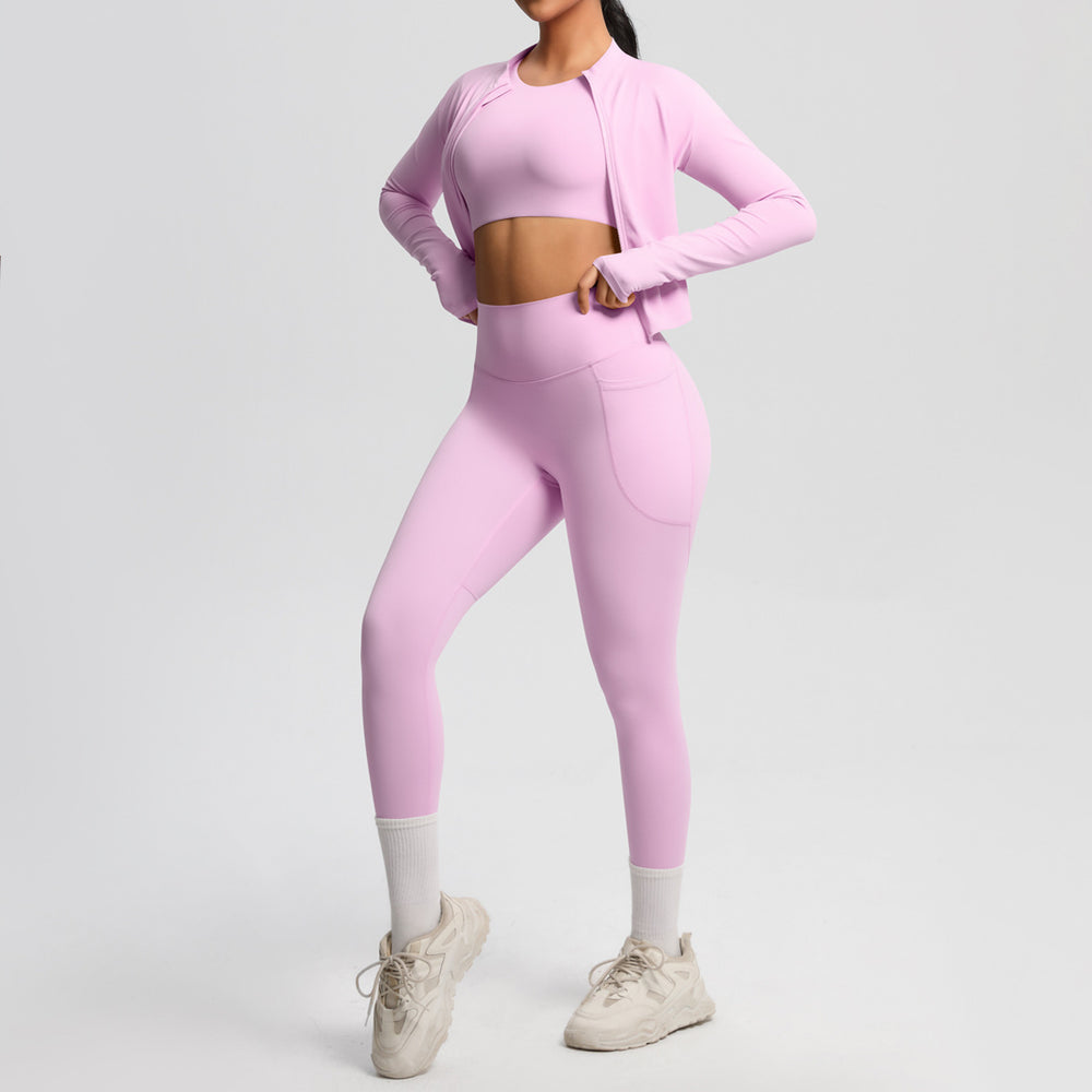 European and american cloud-feel yoga short sleeve top, high-waisted leggings, slimming butt-lifting running fitness apparel, three-piece activewear yoga set