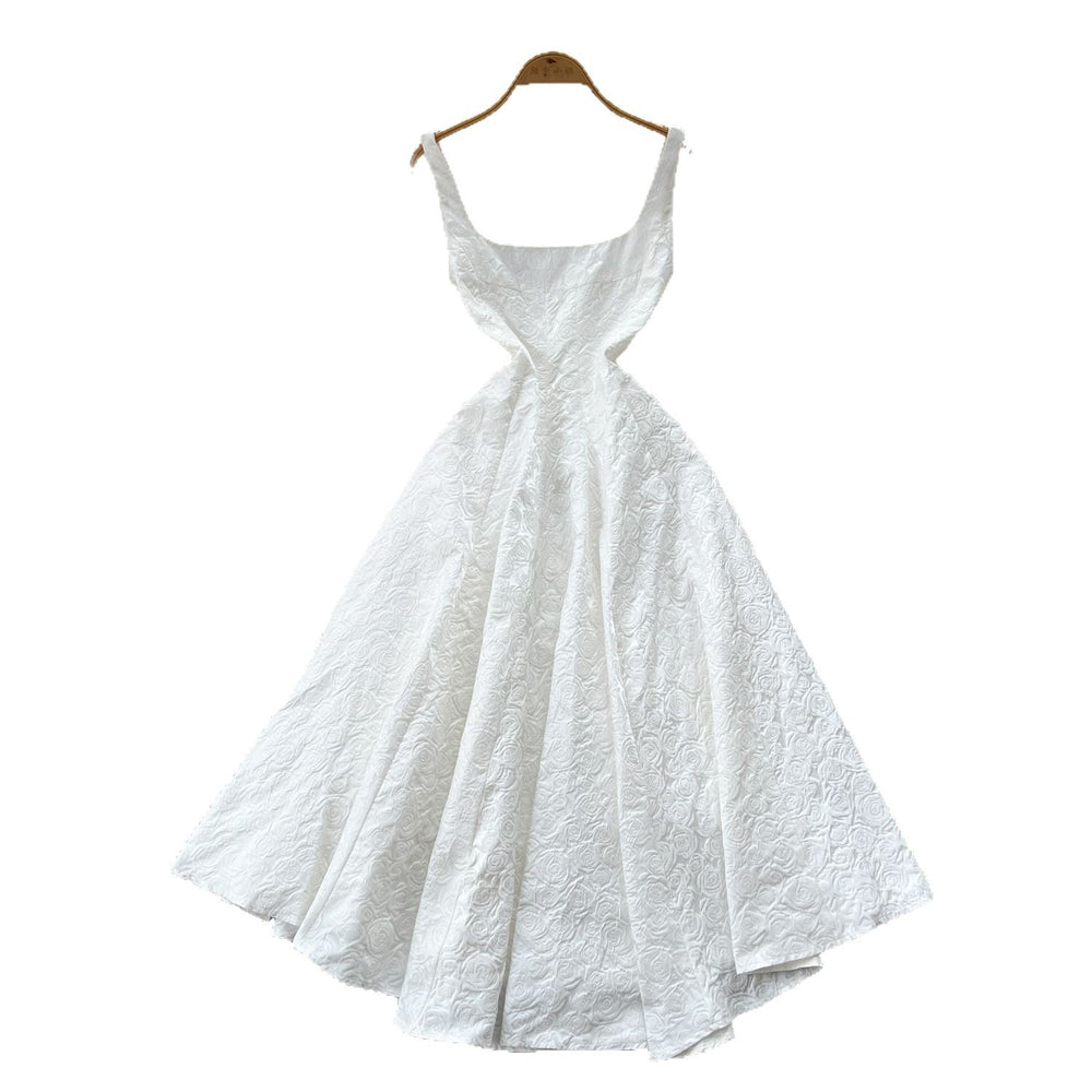 Palace retro jacquard dress dress for women summerfrench waist slimming lookelegant fluffy long skirt