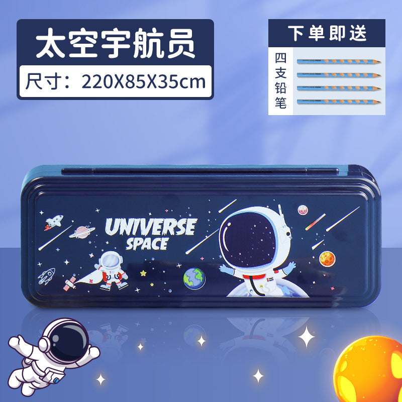 Multifunctional compass pencil case Primary school student stationery box wholesale Children's cartoon cute astronaut plastic pencil case