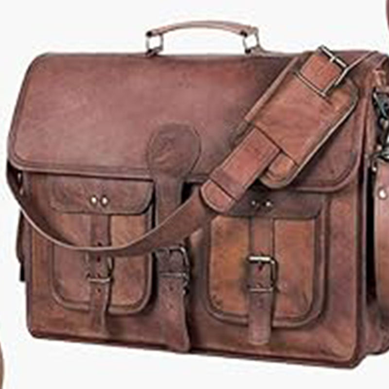 Business casual leather briefcase horizontal unisex bag first layer cowhide handbag retro trend shoulder bag