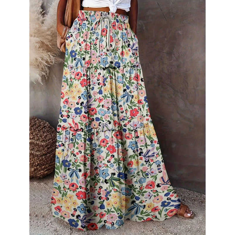 Aliexpress cross-border original design: new women's summer floral print midi skirt