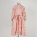 spring/summer new arrival: lantern sleeve vintage hollow-out lace patchwork single-breasted loose tie-waist mini dress for women