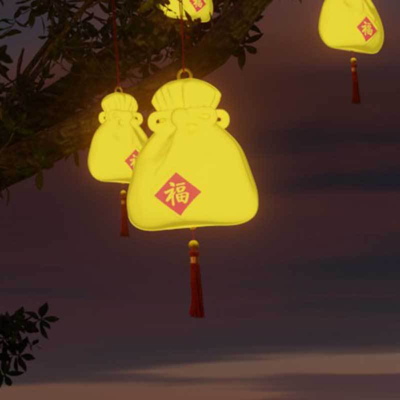 2024 new lucky bag lucky character hanging tree lamp outdoor lighting tree lamp New Year's Day festival atmosphere decorative chandelier