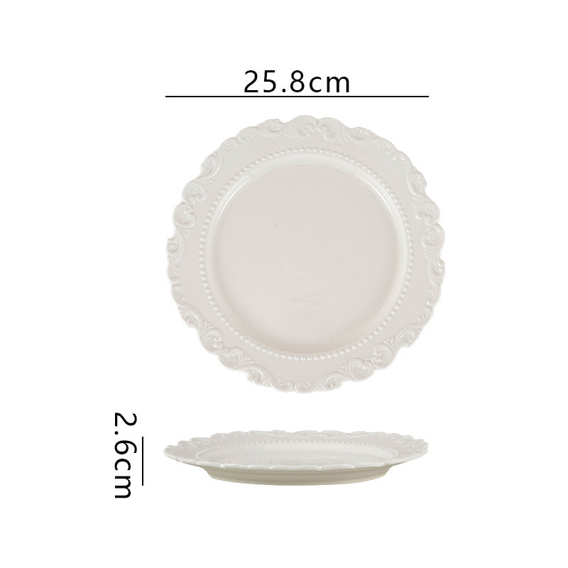 Ins embossed ceramic dinnerware set - vintage style dinner plates, western dinner plates, vegetable plates, royal style cream ceramic plates