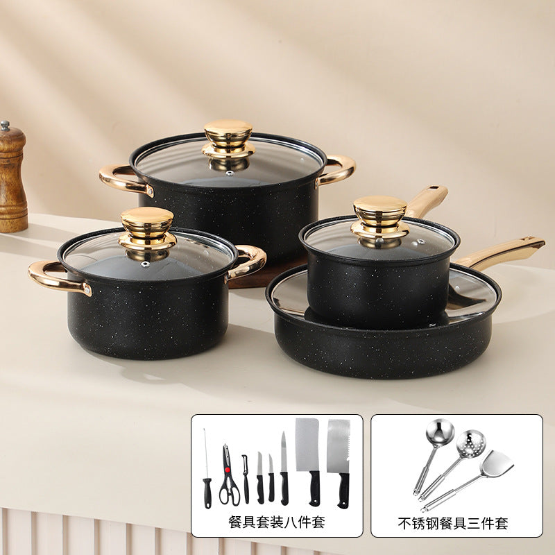 medical stone non-stick pan suit8pcsfor home frying pan milk pot soup pot combination pot cookware set
