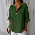 cross-border fashion summer new loose t-shirt women's v neck cotton and linen button tops