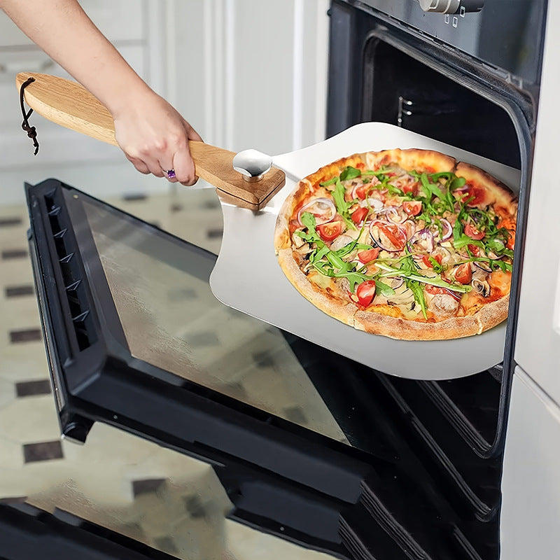 Cross-border aluminum wooden handle cooking shovel steak grilled shovel iron plate grilled shovel pizza shovel French tiramisu household