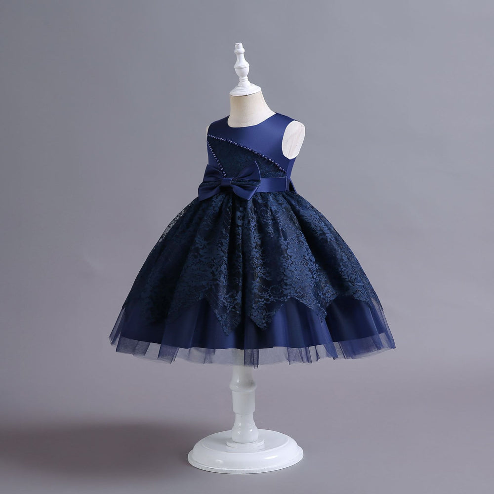 Ready-to-ship wholesale children's formal dresses, beaded floral patterned princess dresses for girls, perfect for everyday wear, birthdays, and banquets, made with satin fabric