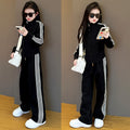 Girls'  new side stripe tracksuit set - spring/autumn casual straight-leg pants - girls' activewear two-piece set