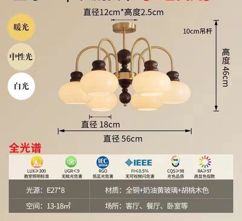 French retro living room main light high-end bedroom room lighting dining room magic bean chandelier new Chinese all-copper chandelier