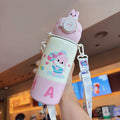 Creative double-drink kids' thermos: 316 stainless steel, one cup, three ways to drink, cute character straw cup, large capacity water bottle