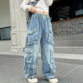 girls' spring/autumn denim pants: new styles for mid-to-large children, loose-fit casual straight-leg trousers, stylish and versatile wide-leg pants for kids