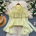 French chic ruffle chiffon blouse - women's summer long sleeve pink commute top - elegant sun protection shirt
