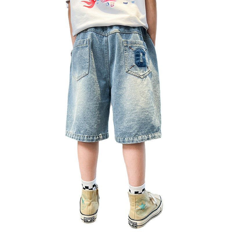 Kids' denim shorts for boys - summer  new collection - boys' loose-fit shorts (sizes for mid-to-large children) - boys' mid-length shorts