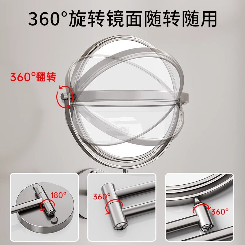 Bathroom retractable makeup mirror wall hanging punch-free bathroom toilet hotel foldable magnifying beauty makeup