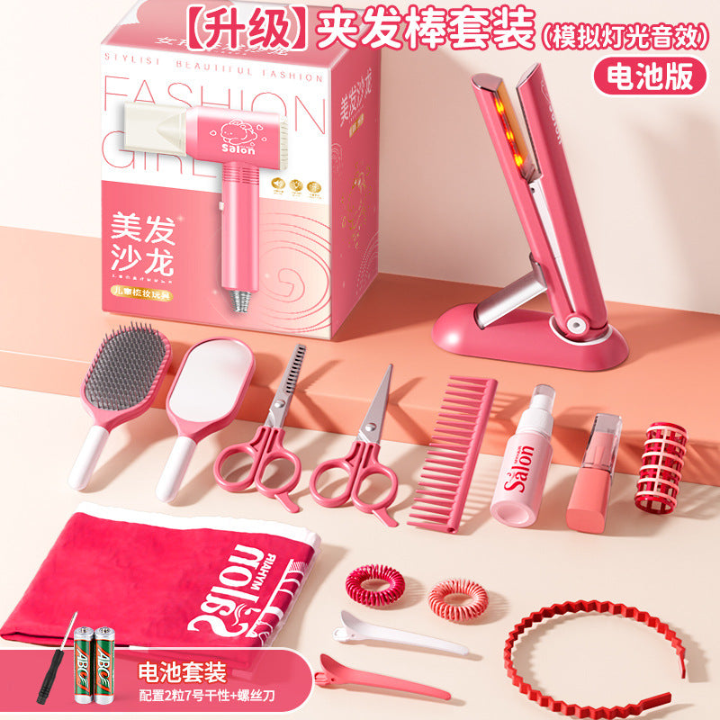 Kids' hair salon playset - realistic pretend play kit with hairdressing tools, comb, straightener, curling iron - perfect birthday gift for girls