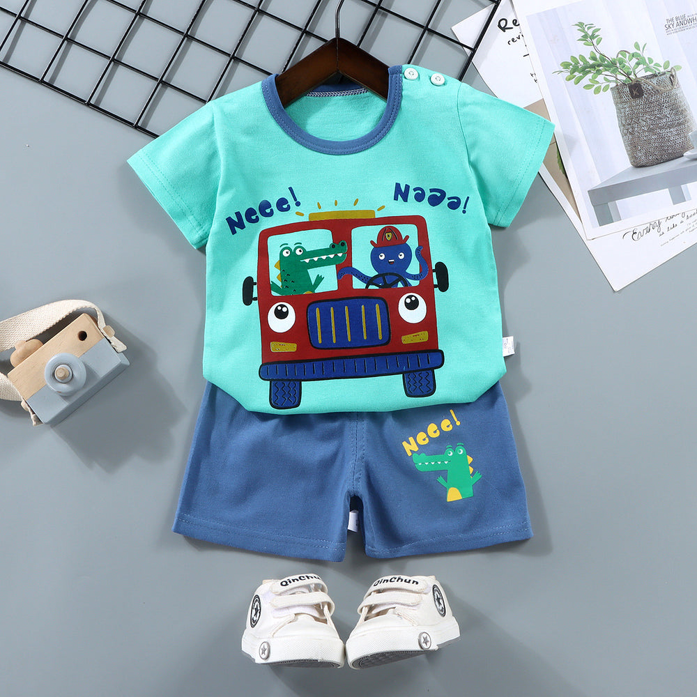 Kids' short-sleeve set: 100% cotton boys' t-shirt & baby summer outfit - girls' shorts, infant clothing, wholesale summer apparel