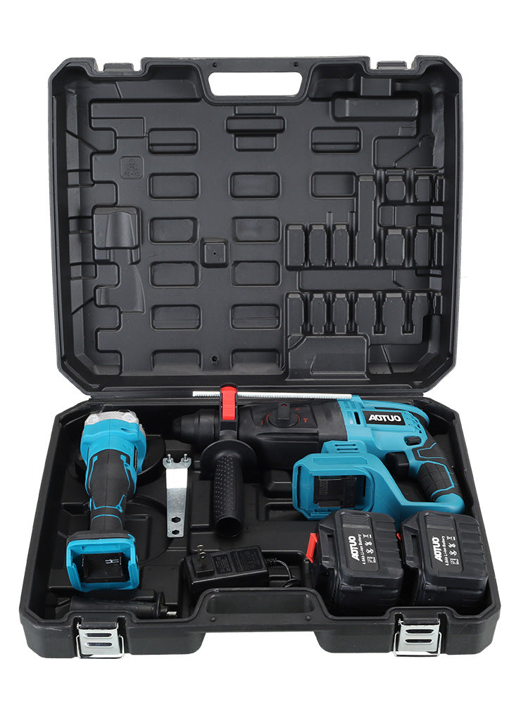 Brushless lithium power tool set, lithium battery impact drill angle grinder, electric drill wrench four-piece set, 2 batteries universal