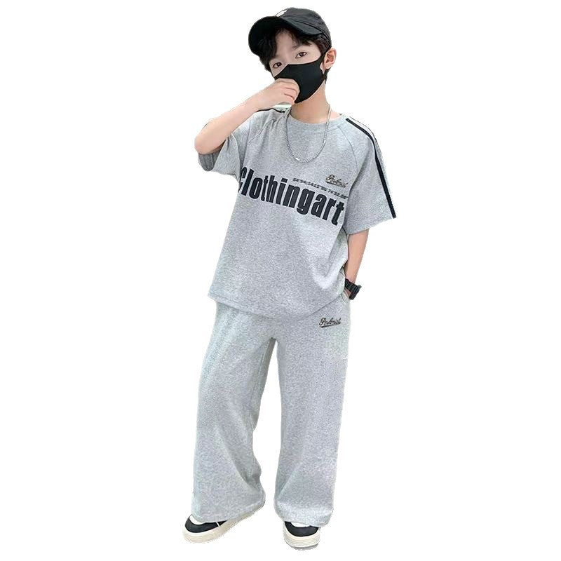 Boys' summer outfit set:  new collection - athletic short-sleeve two-piece set for mid-to-large boys, lightweight summer wear