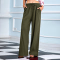spring/autumn  hot-selling elastic waist cotton linen versatile straight-leg wide-leg casual pants (us/eu cross-border)