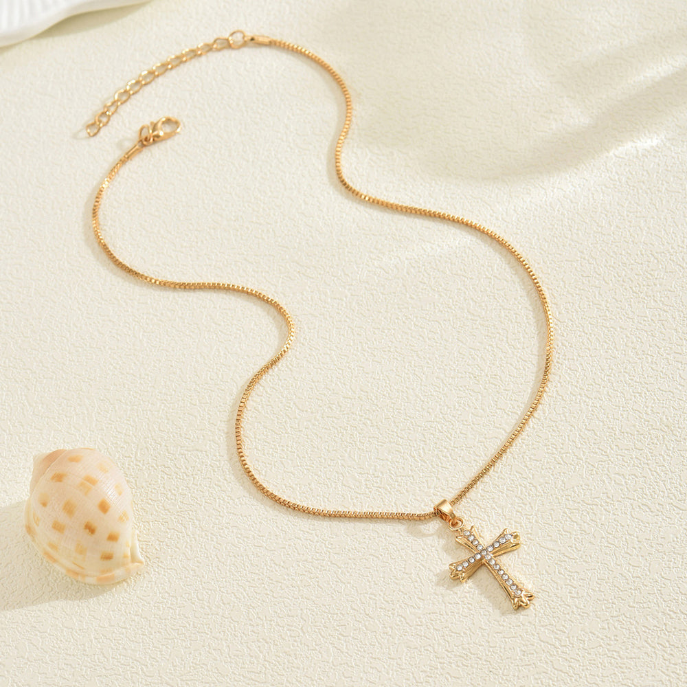 Cross necklace wholesale european and american cross-border jewelry women's stylish diamond-encrusted high-end pendant daily versatile clavicle chain