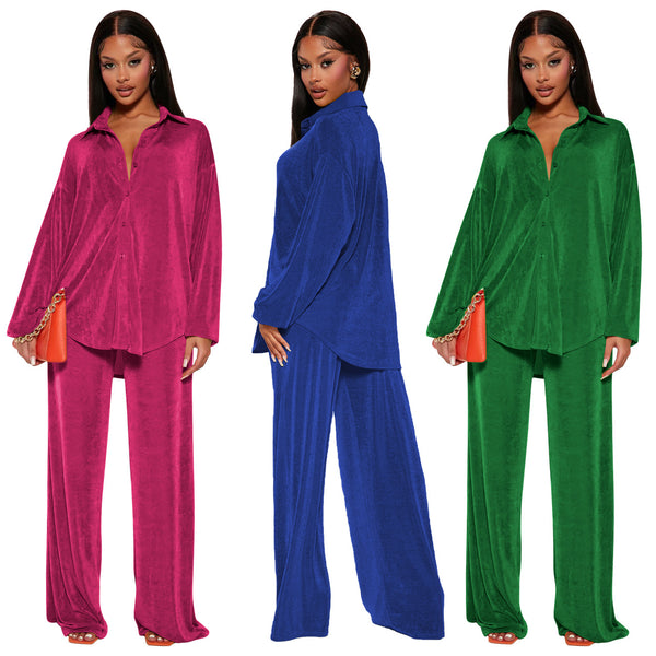 YD8778-D9 European and American women's clothing, 's new models, fashionable and casual Korean velvet wide-leg two-piece set,
