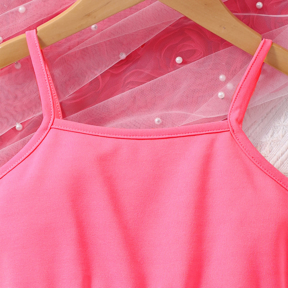 Girls' solid color camisole dress with mesh overlay (toddler/child)