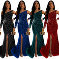 C7289 cross-border   fashion sexy slit dress luxury beading hot diamond evening dress
