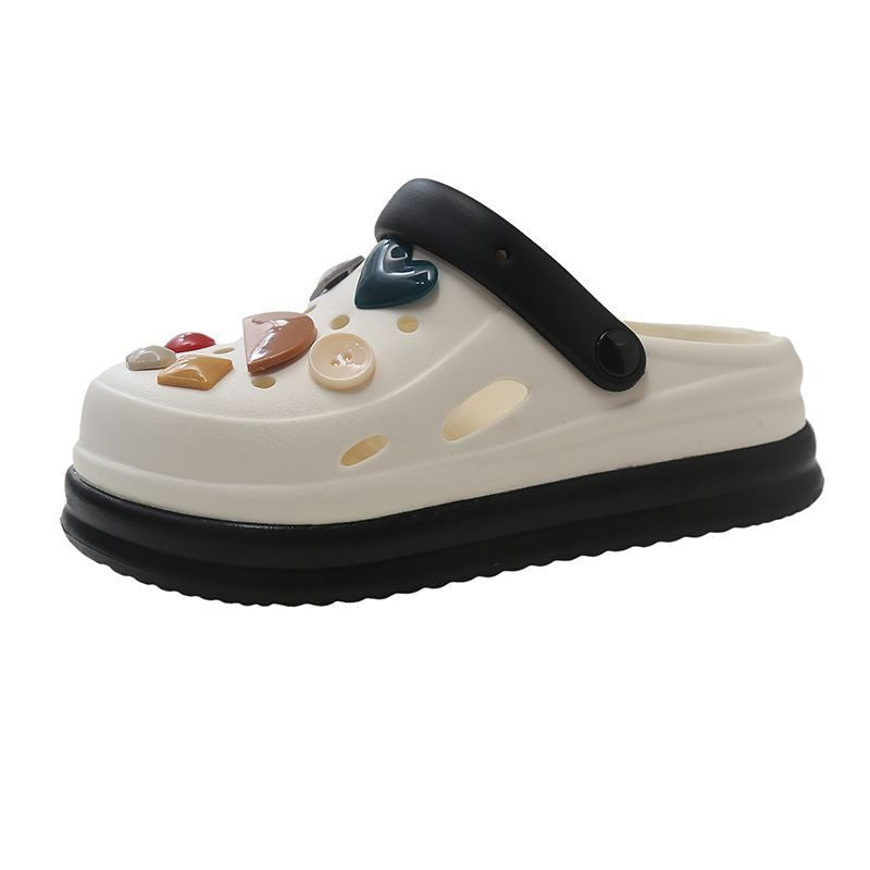 Cartoon cute crocs women's summer student indoor and outdoor wear shit-feeling thick soleheight-increasing non-slip toe cap sandals