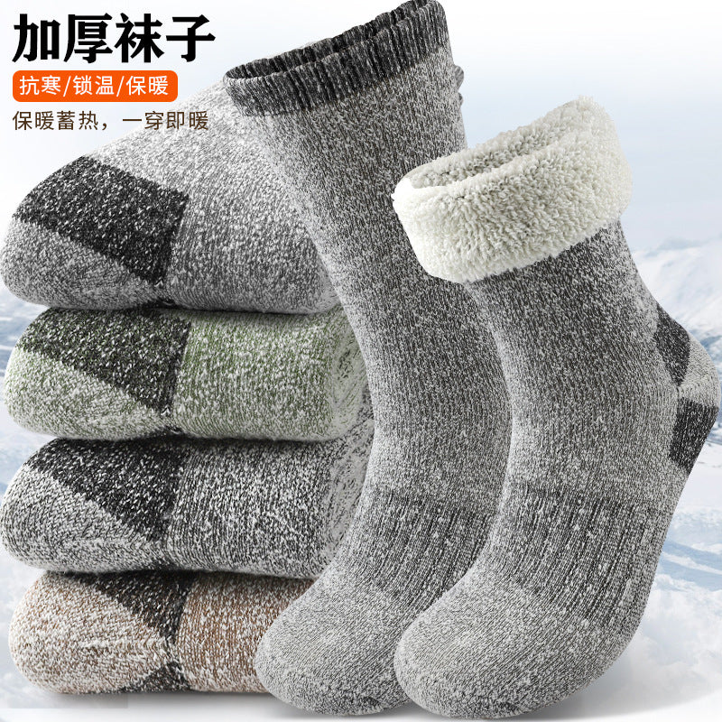 Winter men's velvet warm outdoor sports mountaineering medium tube socks casual thickened terry heat storage home floor socks