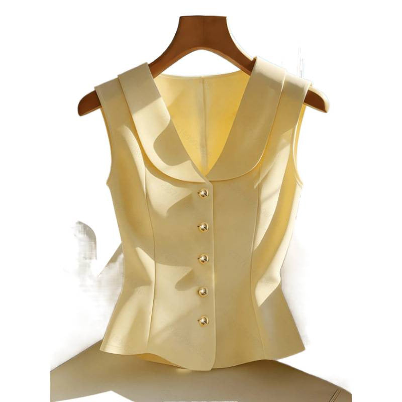 Women's summer new arrival: elegant commute style, minimalist solid color, turn-down collar, slim-fit sleeveless blouse