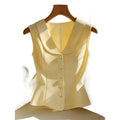 Women's summer new arrival: elegant commute style, minimalist solid color, turn-down collar, slim-fit sleeveless blouse