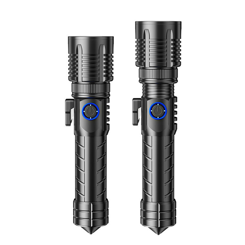 Cross-border new XHP-90 strong light telescopic zoom TypeC charging flashlight with broken window electric display LED flashlight