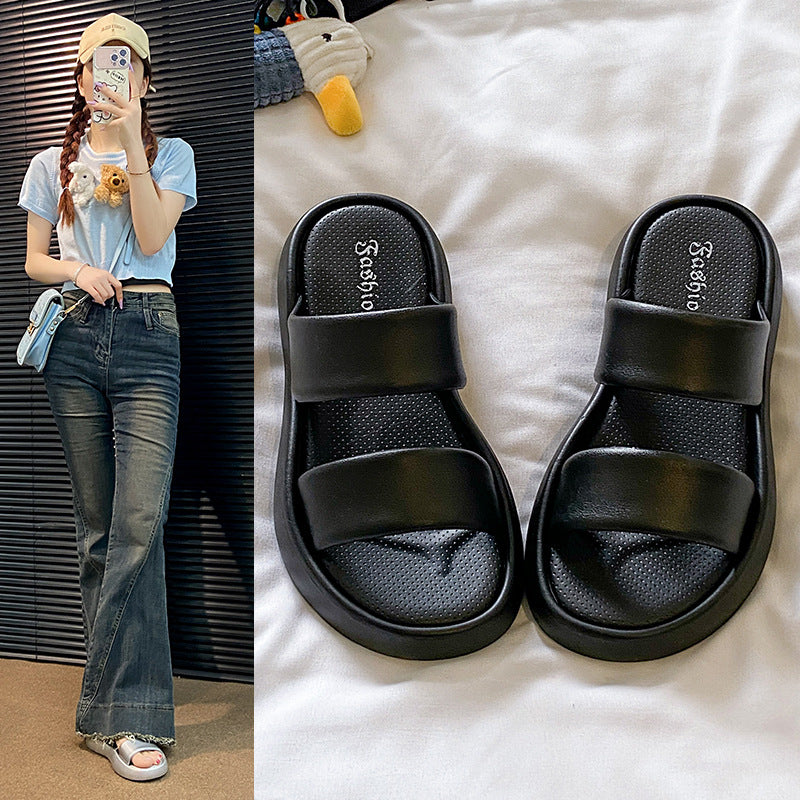 Stomping on shit feeling bread slippers for women summeroutwearnew arrivalclassy senseeasiest for matchheight-increasing one-line slippersthick sole double-strap sandals