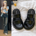 Stomping on shit feeling bread slippers for women summeroutwearnew arrivalclassy senseeasiest for matchheight-increasing one-line slippersthick sole double-strap sandals