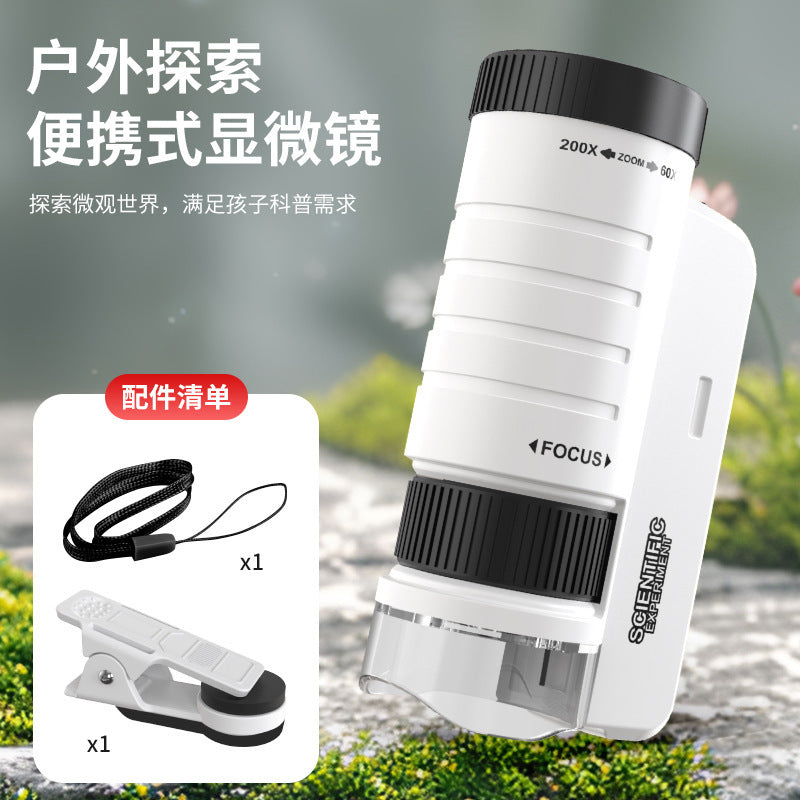 Kids' portable handheld microscope toy with stand - high-definition outdoor science experiment equipment for elementary and middle school students