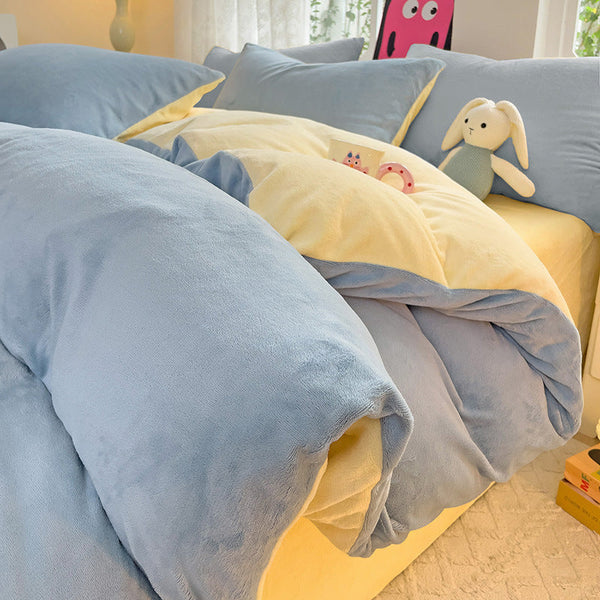 --Winter thickened milk fleece four-piece set, milk fleece coral fleece double-sided flannel bed three-piece set