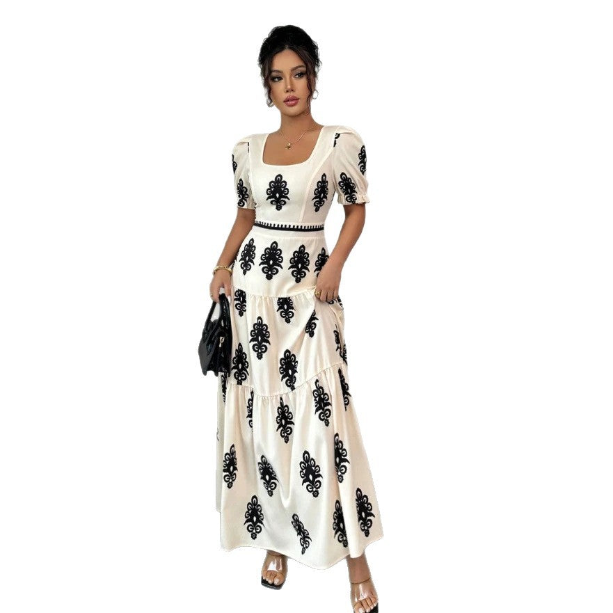 Amazon  european and american cross-border summer new arrivals: casual, versatile, high-quality short-sleeve v-neck dress