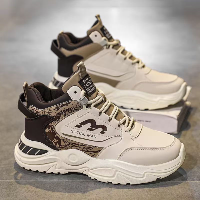 Men's fashion sneakers 2025 new winter high-top running shoes, trendy brand for teens, versatile height-increasing dad shoes
