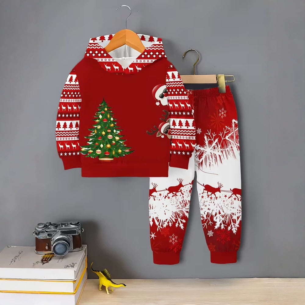 Kids' hoodie set, cross-border hot seller, trendy printed girls' fashion hooded sweatshirt and sweatpants set
