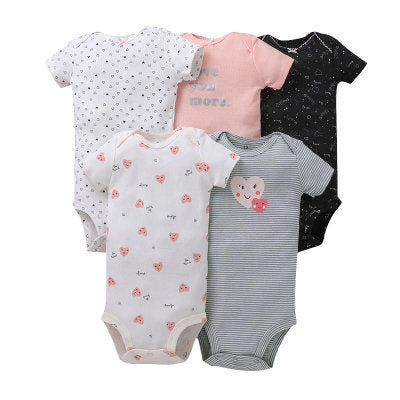 Dropshipping summer infant & toddler short-sleeve mixed color romper, triangle short-sleeve bodysuit, 5-piece set