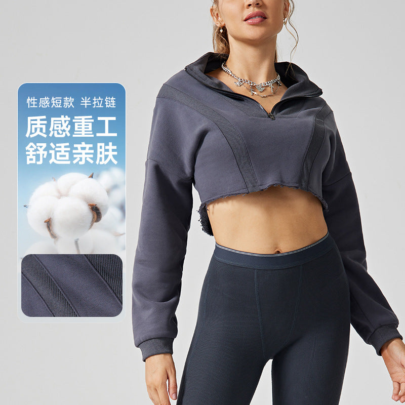 Autumloose crop top yoga top women's cycling running clothes zipper sportswear outwearshortcasualsweatshirt