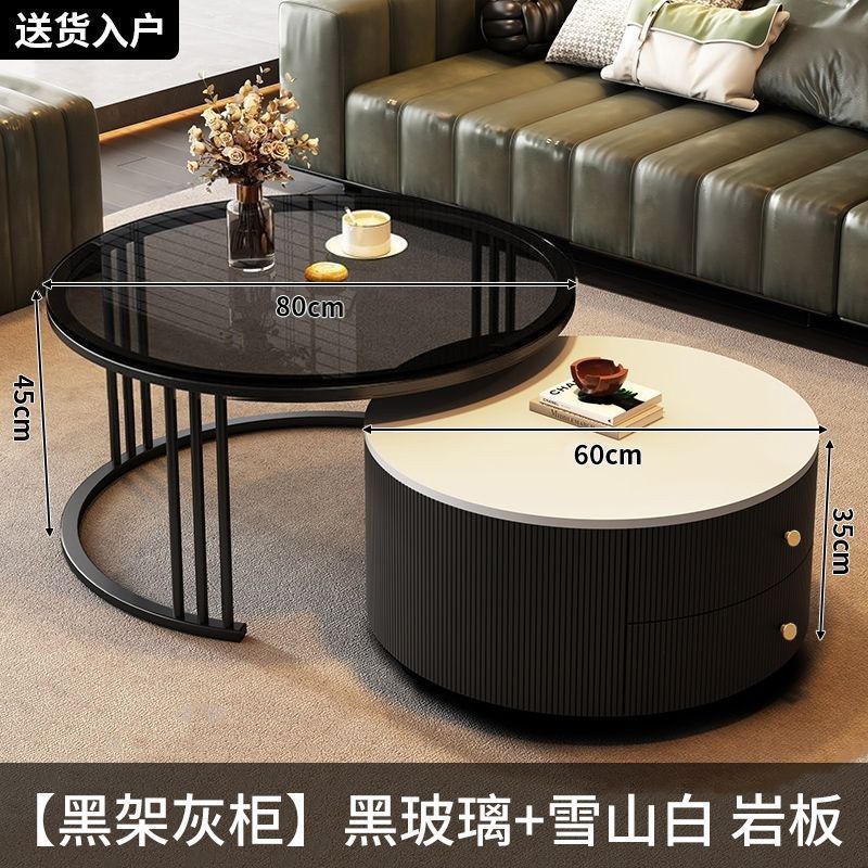 Rock slab coffee table modern casual solid wood round small apartment coffee table living room accessible luxuryfor home normcore folding marble