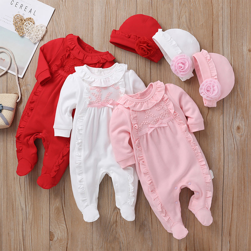 Kidsspring & fallnew arrivalcute baby jumpsuit baby girl bag butt girl girllong sleeves bag foot crawling suit khaki