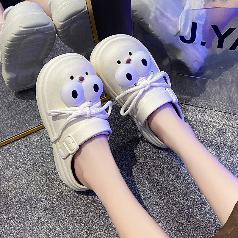 Big eyes cartoon croc shoes women's new arrivaloutwearnon-slipcutetoe sandals thick sole slippers couple croc shoes
